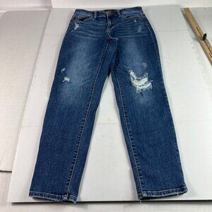 Judy Blue Jeans Women's 29x28* Slim Mid Rise Blue Faded Distressed Denim Tag 27